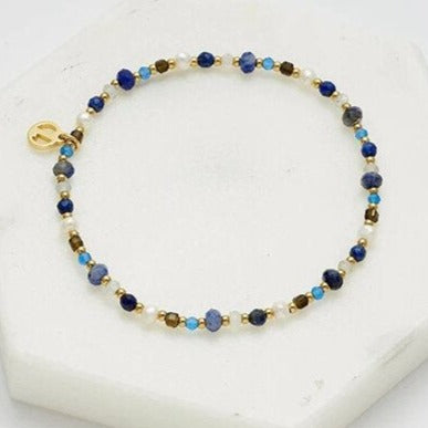 zafino harlow elastic bracelet with blue beads and pearls