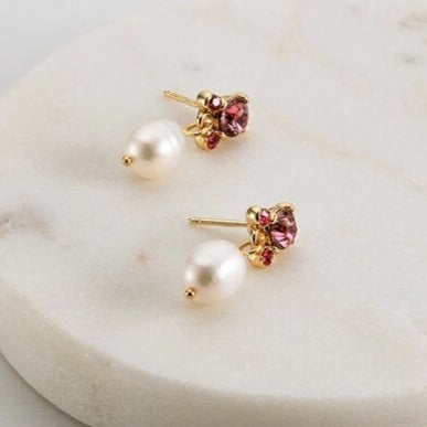 zafino pearl and fushia pink crystal earrings
